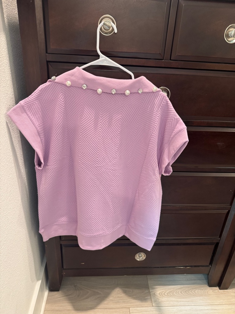 Simply Southern Lavender Short-Sleeve Zip Polo Top pearl/rhinestone detailing - Picture 3 of 3